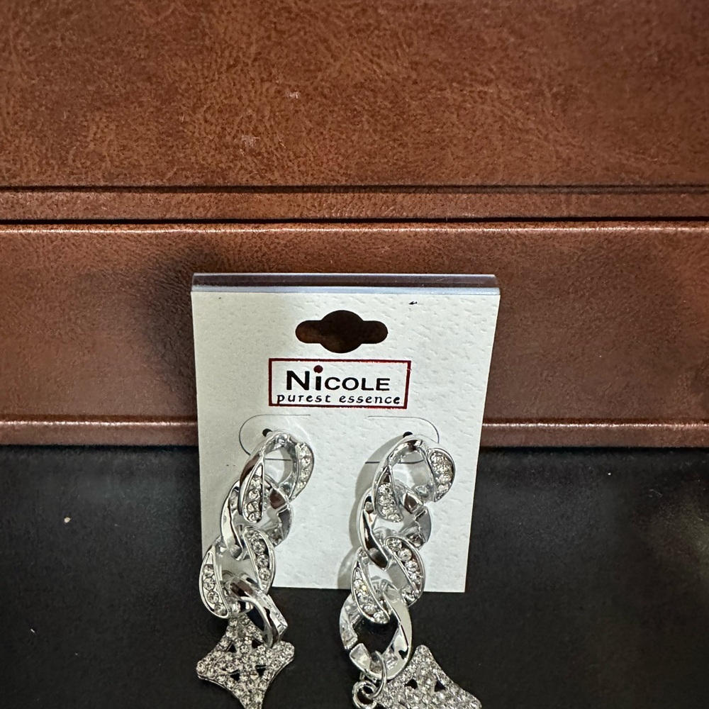 Nicole Silver Chain Earrings with Crystal Details